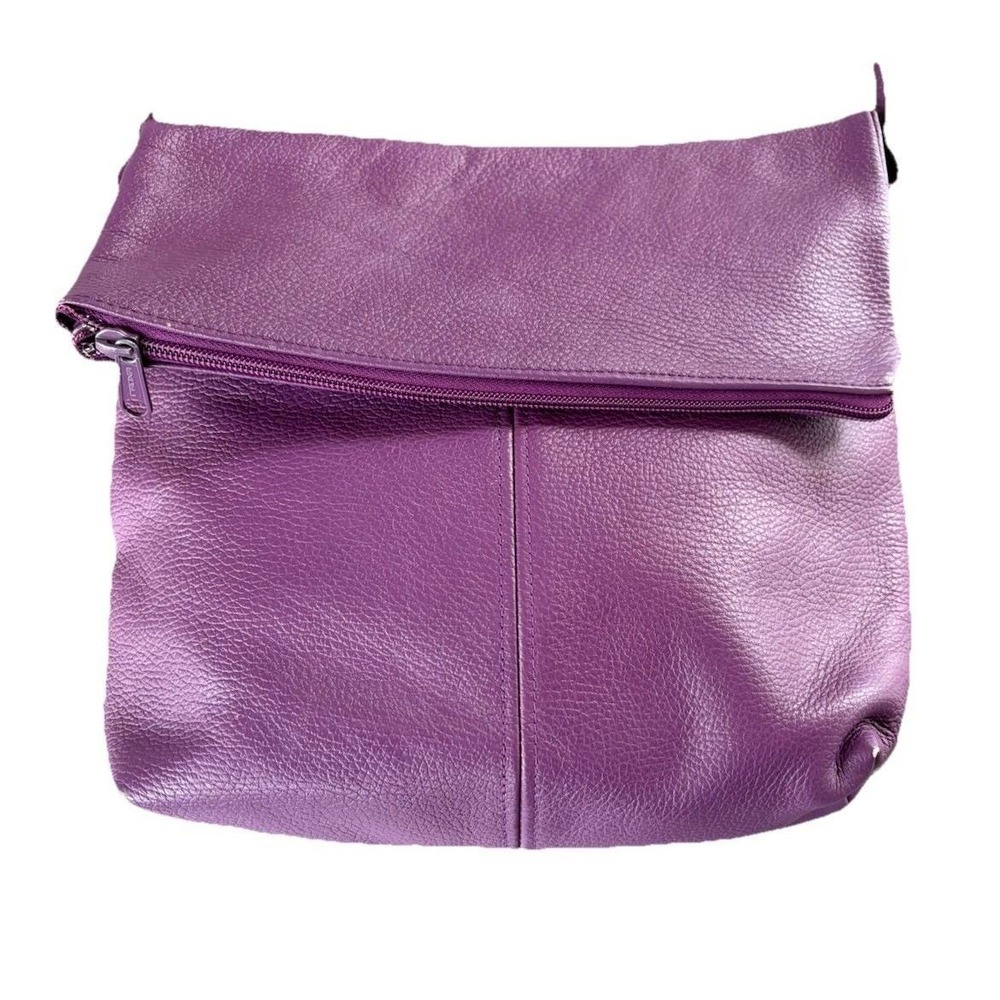 VTG Purple Pebbled Genuine Leather Crossbody Bag Zipper Closure Art Deco Whimsy
